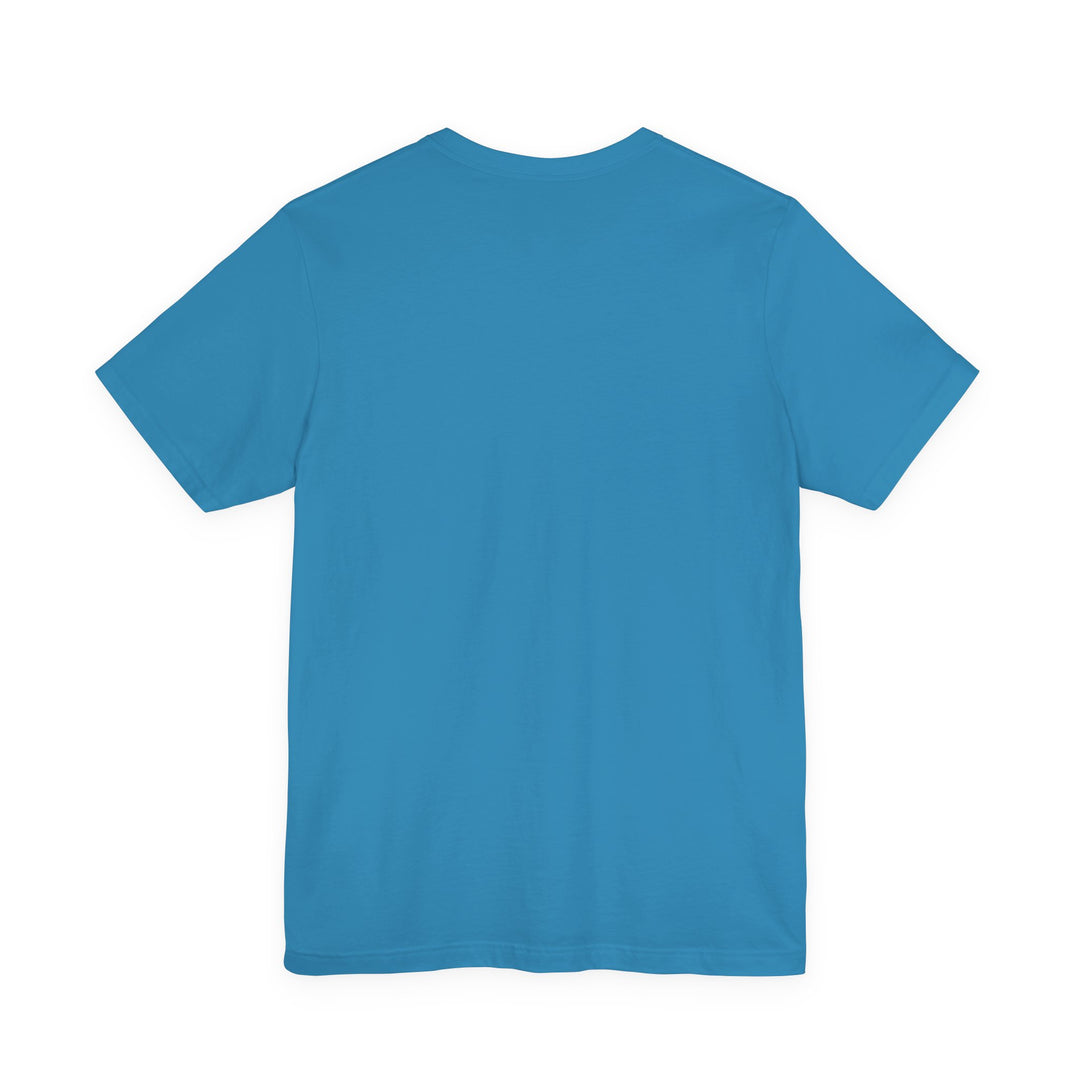 Back of an aqua t-shirt with not text or design