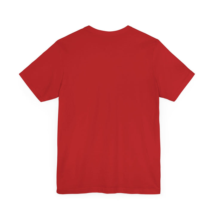 Back of a red t-shirt with no text or design
